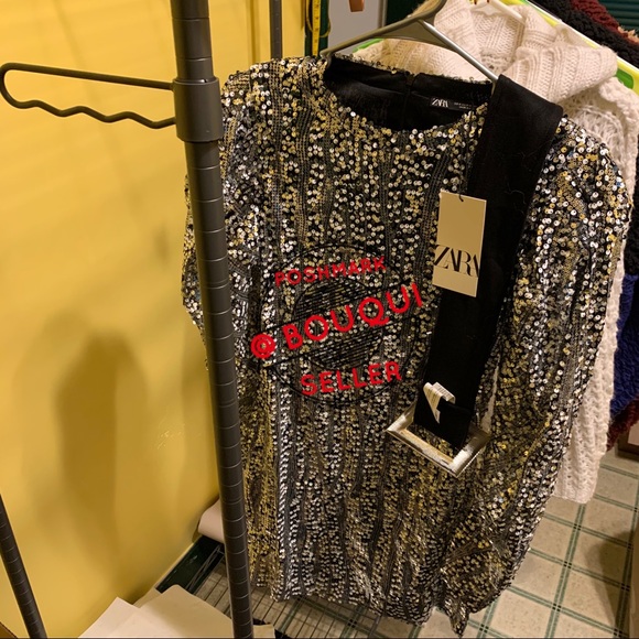 BLOGGERS FAVORITE ZARA SEQUINS DRESS WITH BELT - Picture 2 of 8